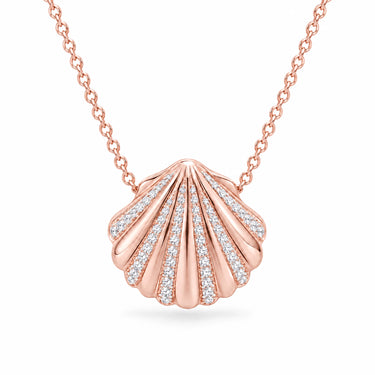 Coralie Pave Scallop Shell Pendant Necklace - Rose Gold
