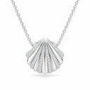 Coralie Pave Scallop Shell Pendant Necklace - White Gold