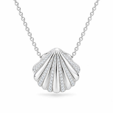 Coralie Pave Scallop Shell Pendant Necklace - White Gold