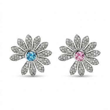 Daisy Pink Blue Topaz Pavé Stud Earrings Peaceminusone Inspired