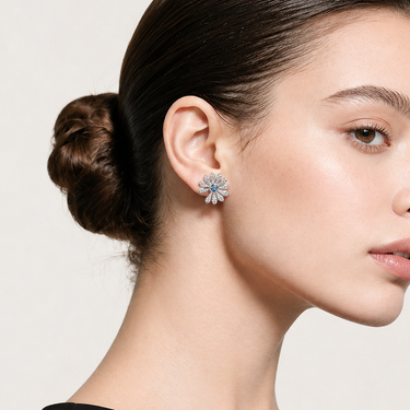 Daisy Pink Blue Topaz Pavé Stud Earrings Peaceminusone Inspired