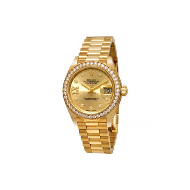 Date Bracelet Watch With Diamond Bezel And Diamond Hour Markers