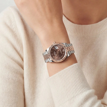 Datejust Roman Diamond Dial Automatic Ladies Steel and 18kt Everose Gold Jubilee Watch
