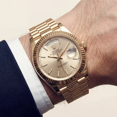 Day-Date Automatic Watch With Fluted Bezel And Stick Markers