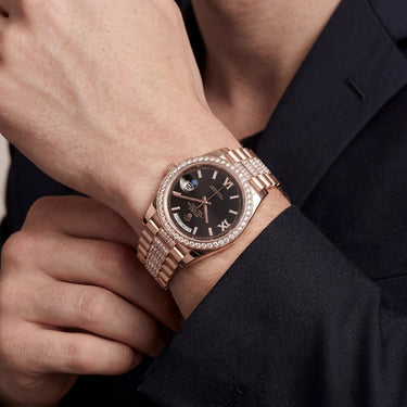 Day-Date Automatic Watch With Stone Dial And Diamond Numerals