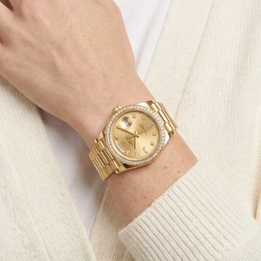 Day-Date Champagne Dial Bezel Women's Watch