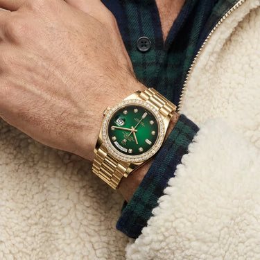 Day-Date Green Ombre Dial Bezel Women's Watch