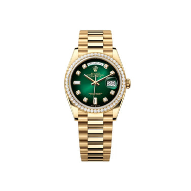 Day-Date Green Ombre Dial Bezel Women's Watch