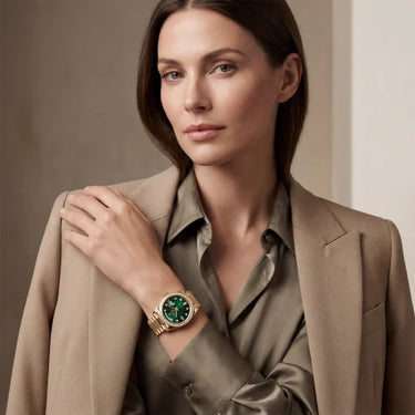 Day-Date Green Ombre Dial Bezel Women's Watch