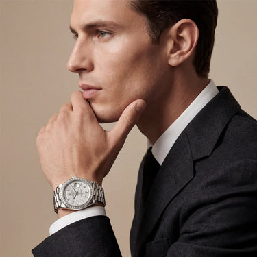 Day-date Platinum Meteorite Diamond Dial Diamond Bezel Men's Watch