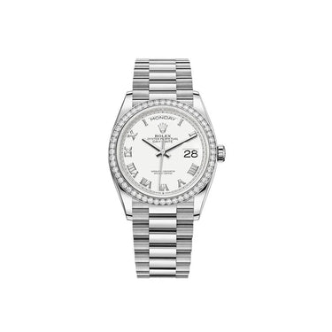 Day-date White Roman Dial Bezel Women's Watch