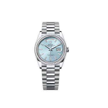 Day-Date Women’s Watch With Ice-Blue Dial And Bezel