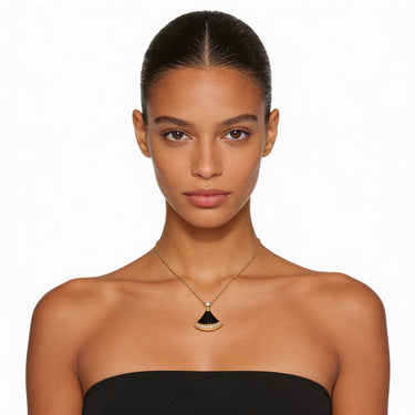 Divas' Dream Black Fan Pendant Necklace