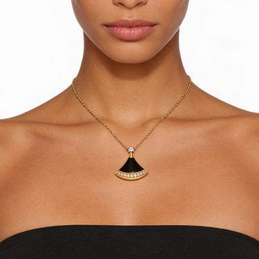 Divas' Dream Black Fan Pendant Necklace