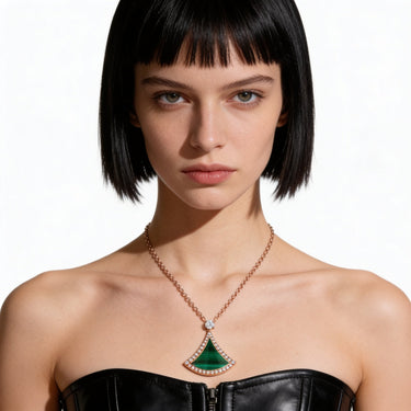 Divas' Dream Green Framed Fan Necklace