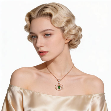 Divas' Dream Green Pear Accent Fan Necklace