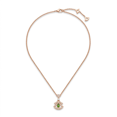 Divas' Dream Green Pear Accent Fan Necklace