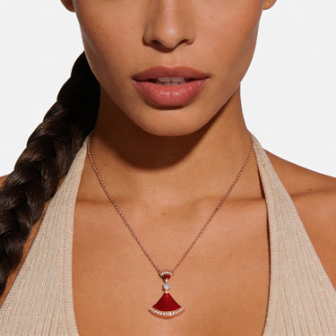 Divas' Dream Red Double Fan Pendant Necklace