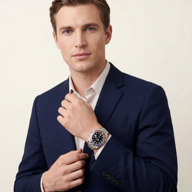 Dual Time Travel Automatic Men’s Watch With 24-Hour Rotating Bezel