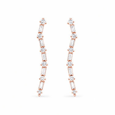 Elara Baguette Ear Climber Earrings - Rose Gold