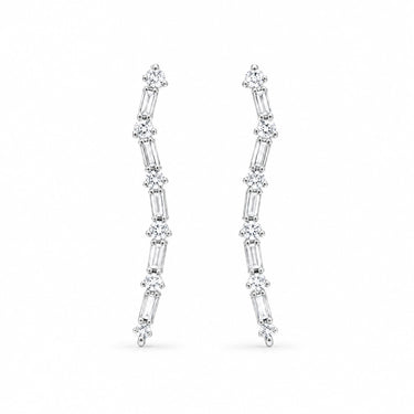 Elara Baguette Ear Climber Earrings - White Gold