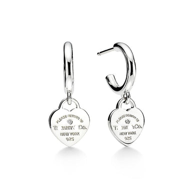 Engraved Heart Tag Hoop Earrings