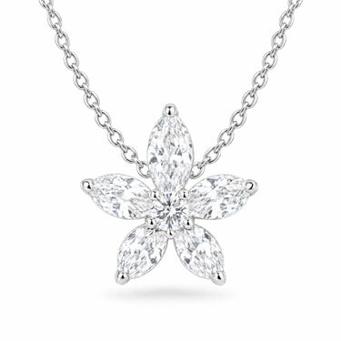 Fiora Marquise Flower Pendant Necklace - White Gold