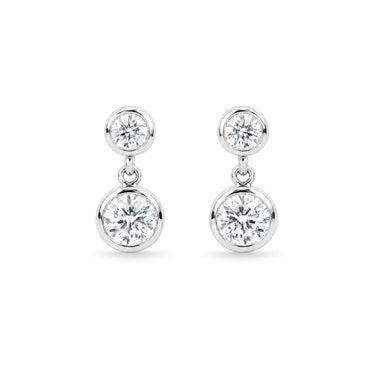 Gemma Double Bezel Drop Earrings - White Gold