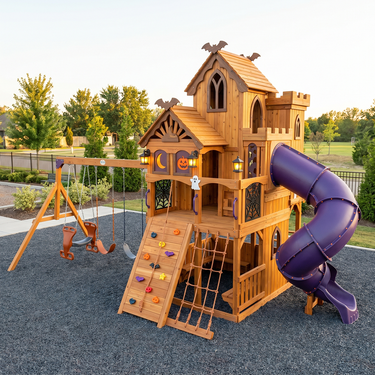 Haunted House Playhouse Swing Set with Tube Slide