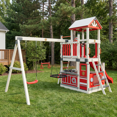 Fire Truck Playhouse Swing Set with Slide