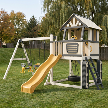 Builder Truck Playhouse Swing Set with Slide