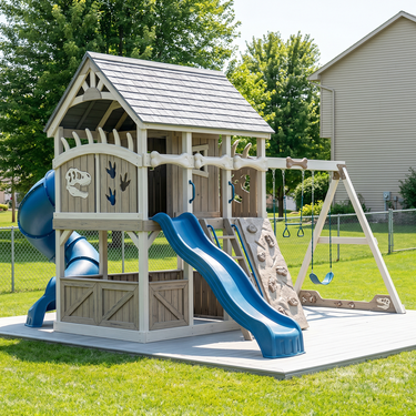 Dino Fossil Fort Playhouse Swing Set With Slides