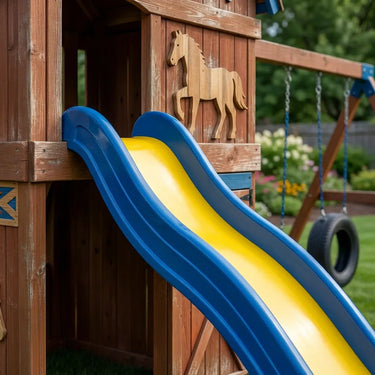 Horse Barn Playhouse Swing Set With Dual Slides