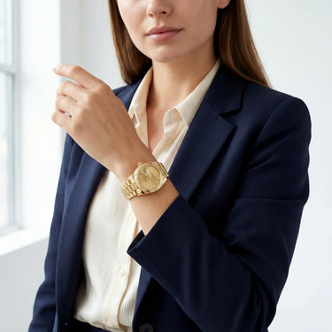 Fluted Bezel Date Bracelet Watch With Diamond Hour Markers