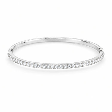 Ines Pave Hinged Oval Bangle Bracelet - White Gold