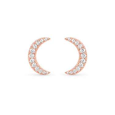 Luna Pave Crescent Moon Stud Earrings - Rose Gold