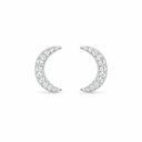 Luna Pave Crescent Moon Stud Earrings - White Gold