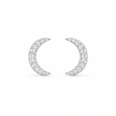 Luna Pave Crescent Moon Stud Earrings - White Gold