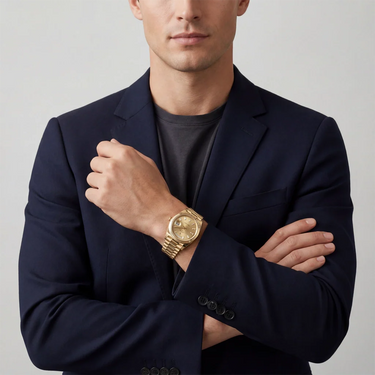 Luxury Automatic Day-Date Watch With Champagne Diamond Dial