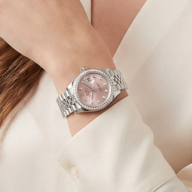 Luxury Automatic Ladies Watch With Diamond Bezel And Pink Dial