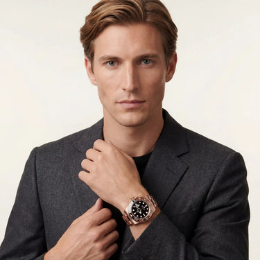 Luxury Dual Time Automatic Men’s Watch With Engraved 24-Hour Bezel