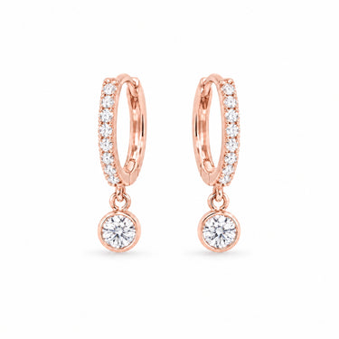 Lyra Pave Huggie Bezel Drop Earrings - Rose Gold