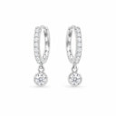 Lyra Pave Huggie Bezel Drop Earrings - White Gold