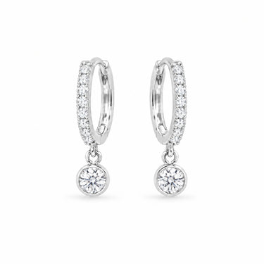 Lyra Pave Huggie Bezel Drop Earrings - White Gold