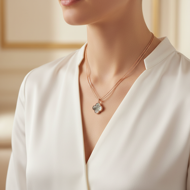 Magic Alhambra Black Pearl Clover Necklace