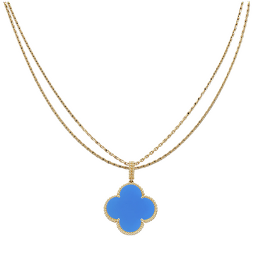 Magic Alhambra Blue Agate Clover Necklace