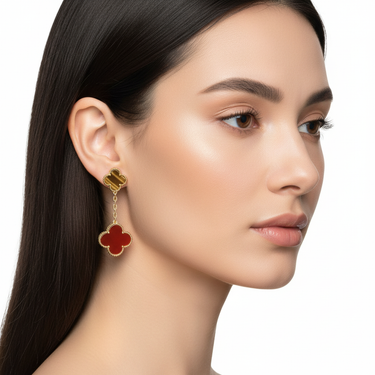 Magic Alhambra Carnelian & Tiger Eye Earrings