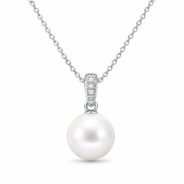 Marisol Pearl Drop Pave Bail Necklace - White Gold