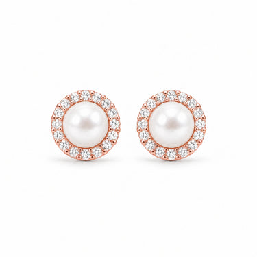 Marisol Pearl Halo Stud Earrings - Rose Gold