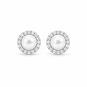 Marisol Pearl Halo Stud Earrings - White Gold